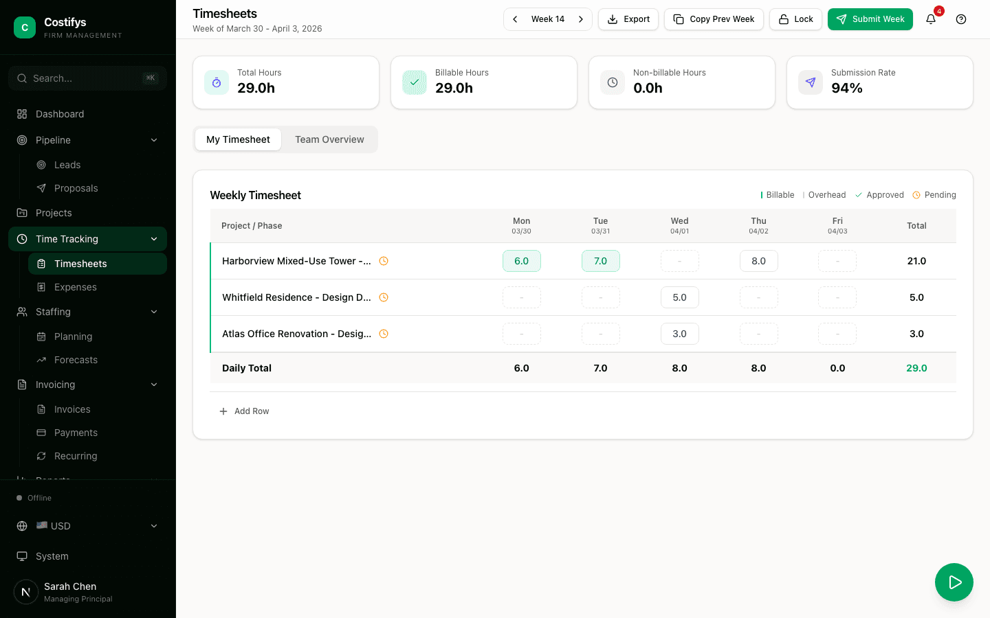 Time Tracking - Costifys app screenshot